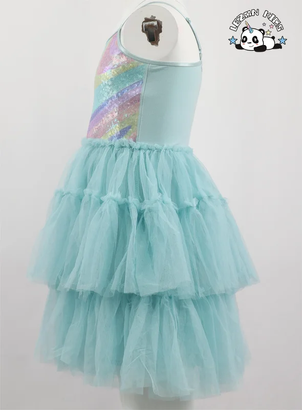 LEZONKIDS - 2024 New Fashion Summer Sequin Patches Camisole Dress Cake Daily Dress for 2 to 14 Years Kids Clothing